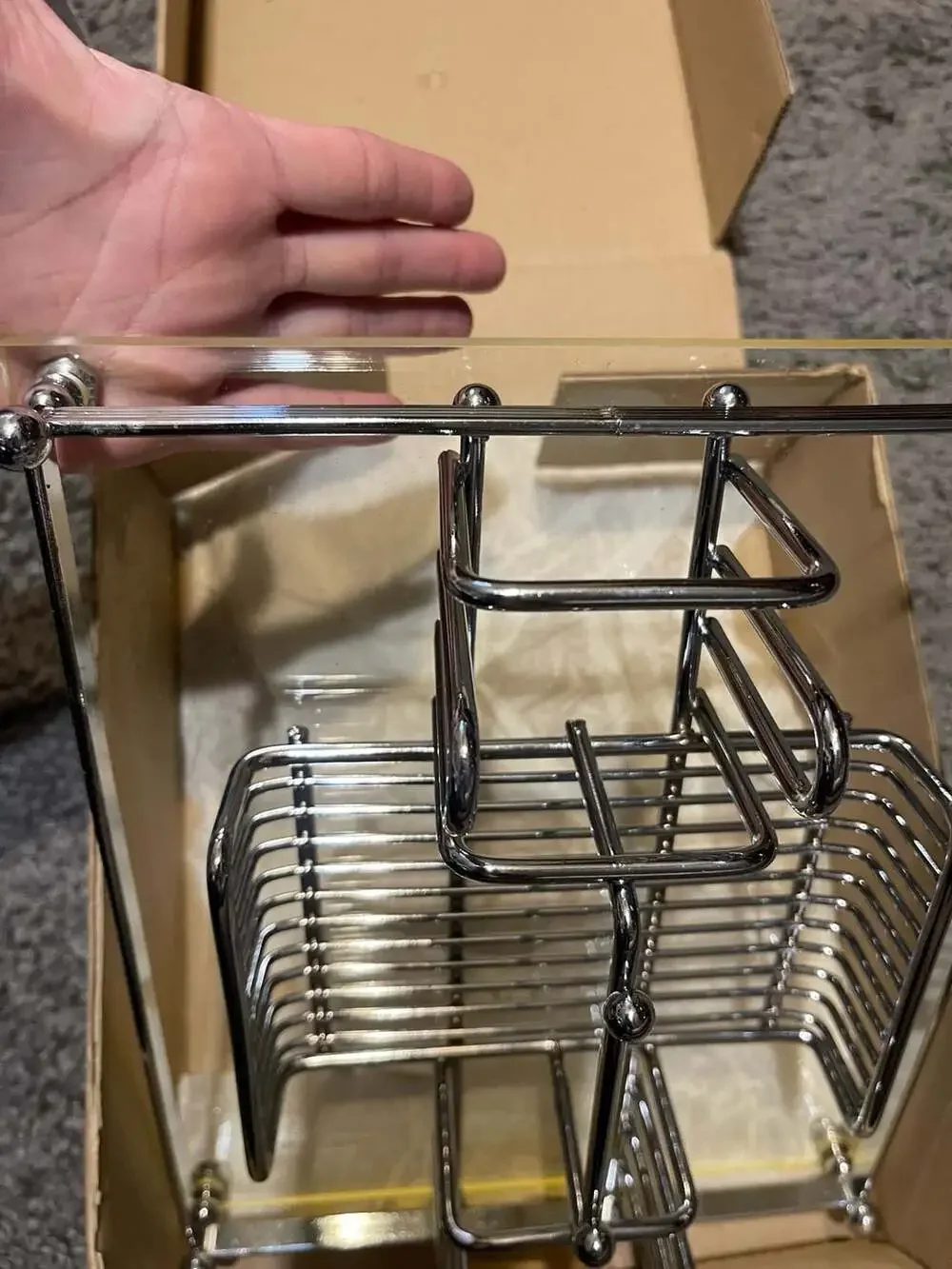 Barclay Geneve Vintage Chrome and Lucite Flatware Caddy in Original Box #FC1